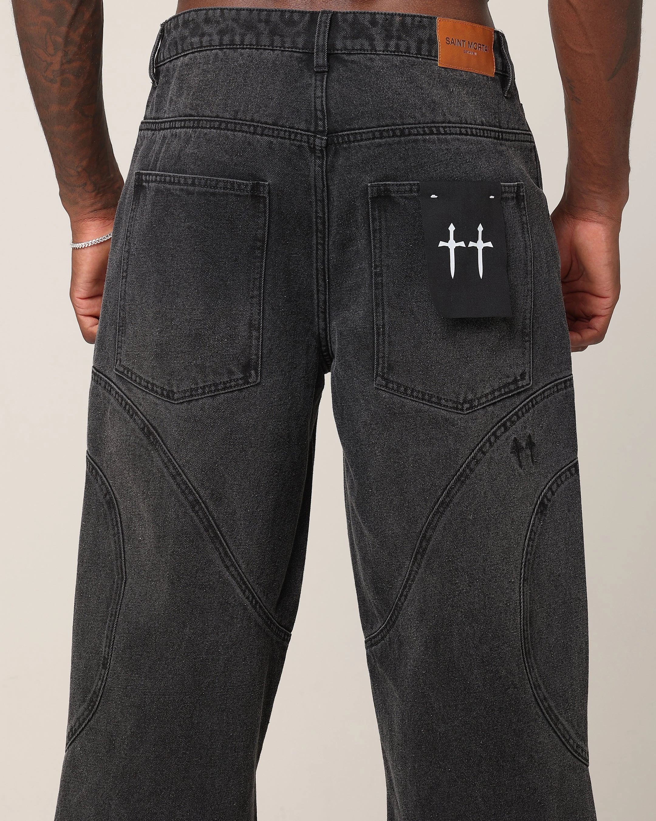 Saint Morta Onyx Panelled Amplus Jeans Black Wash