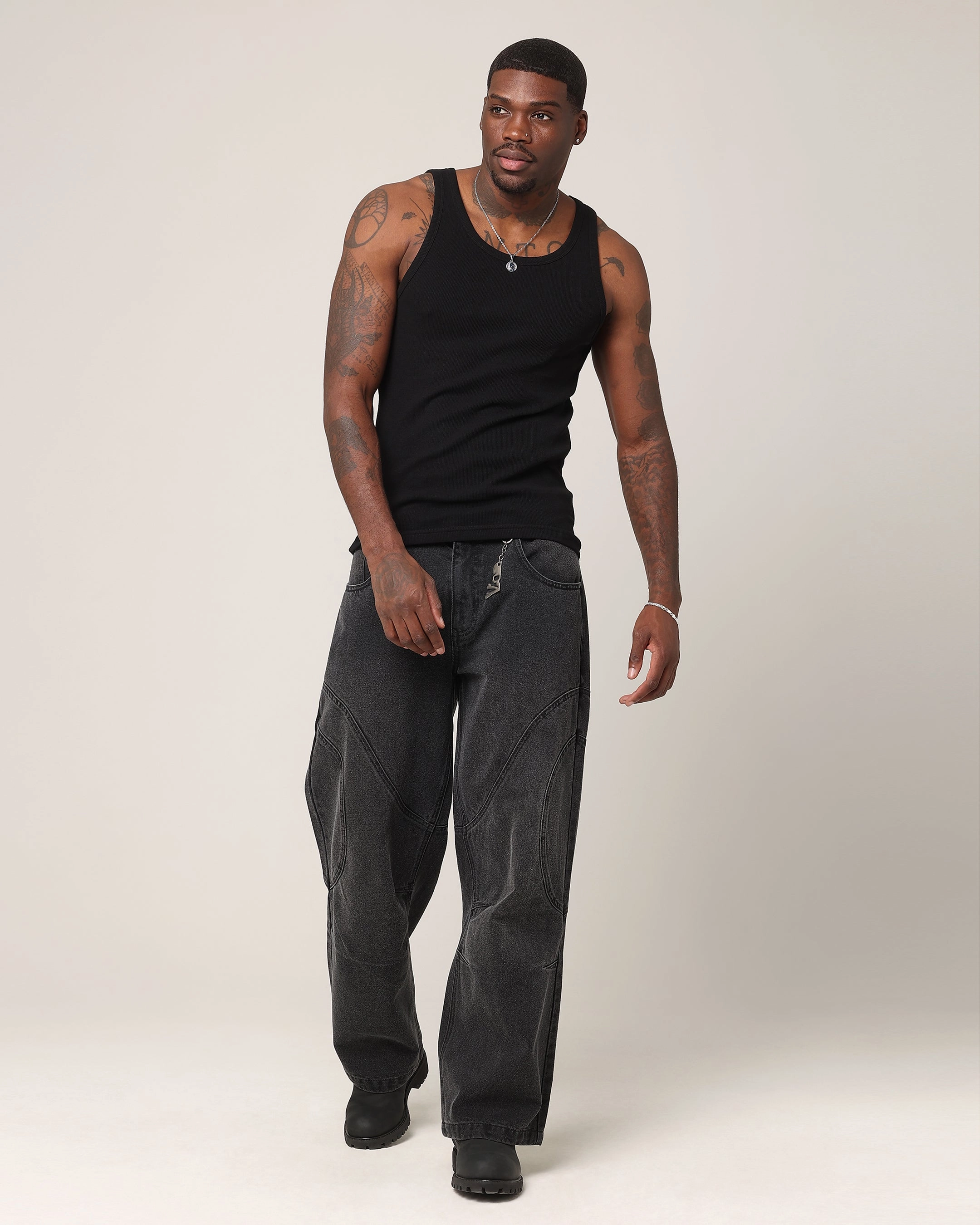 Saint Morta Onyx Panelled Amplus Jeans Black Wash