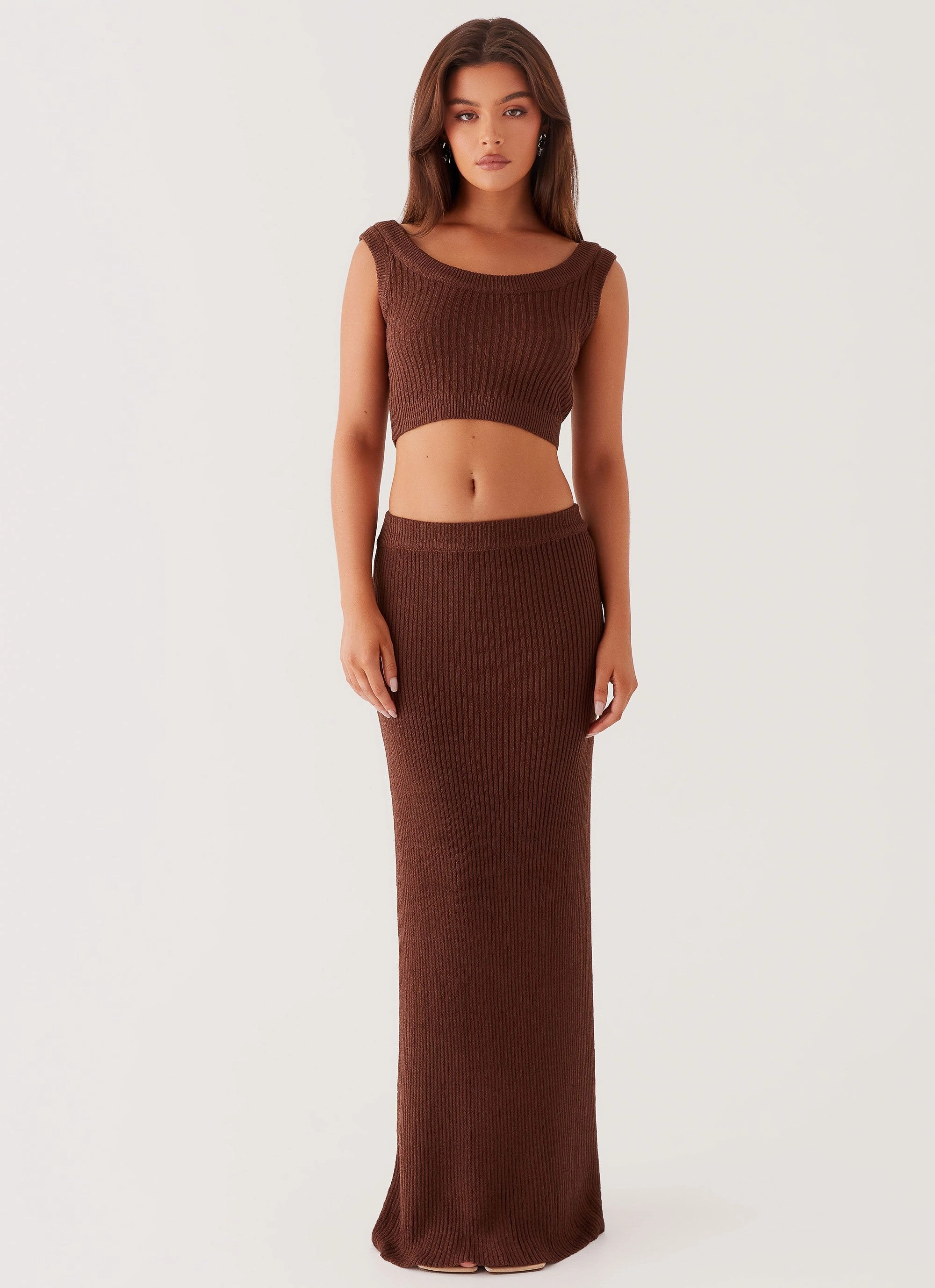 Season Fever Knit Crop Top - Chocolate