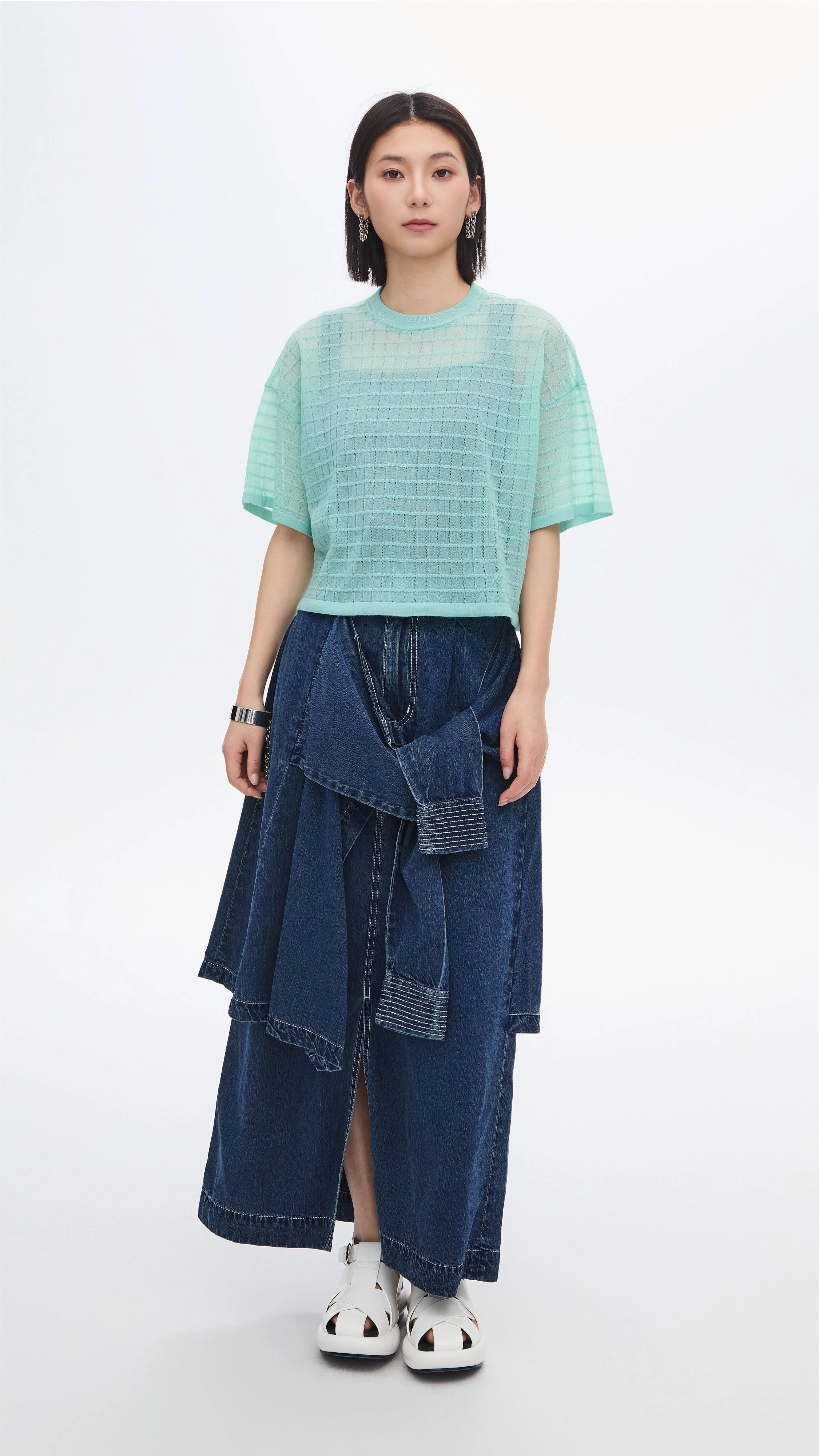 See-through Checker Knit Top