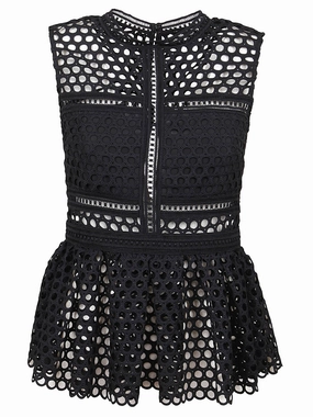 Self-Portrait Guipure Lace Sleeveless Peplum Top
