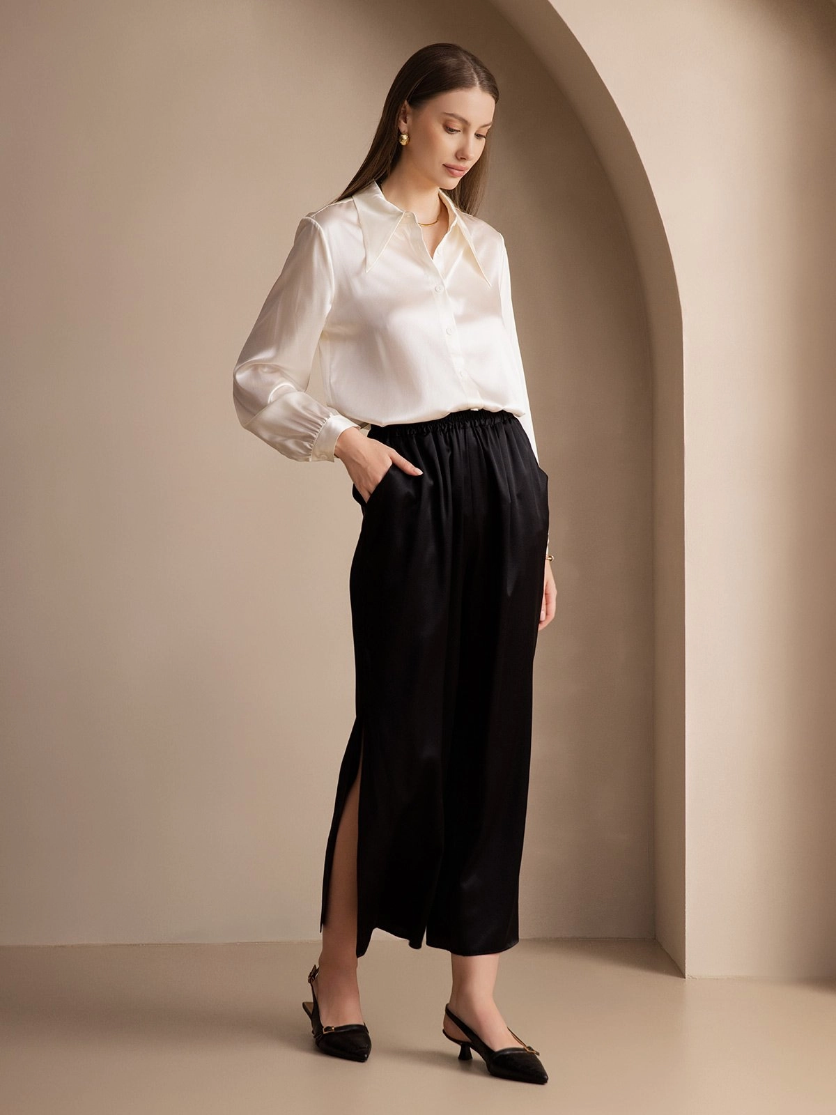 Silk Fashionable Sexy Side Slit Pants