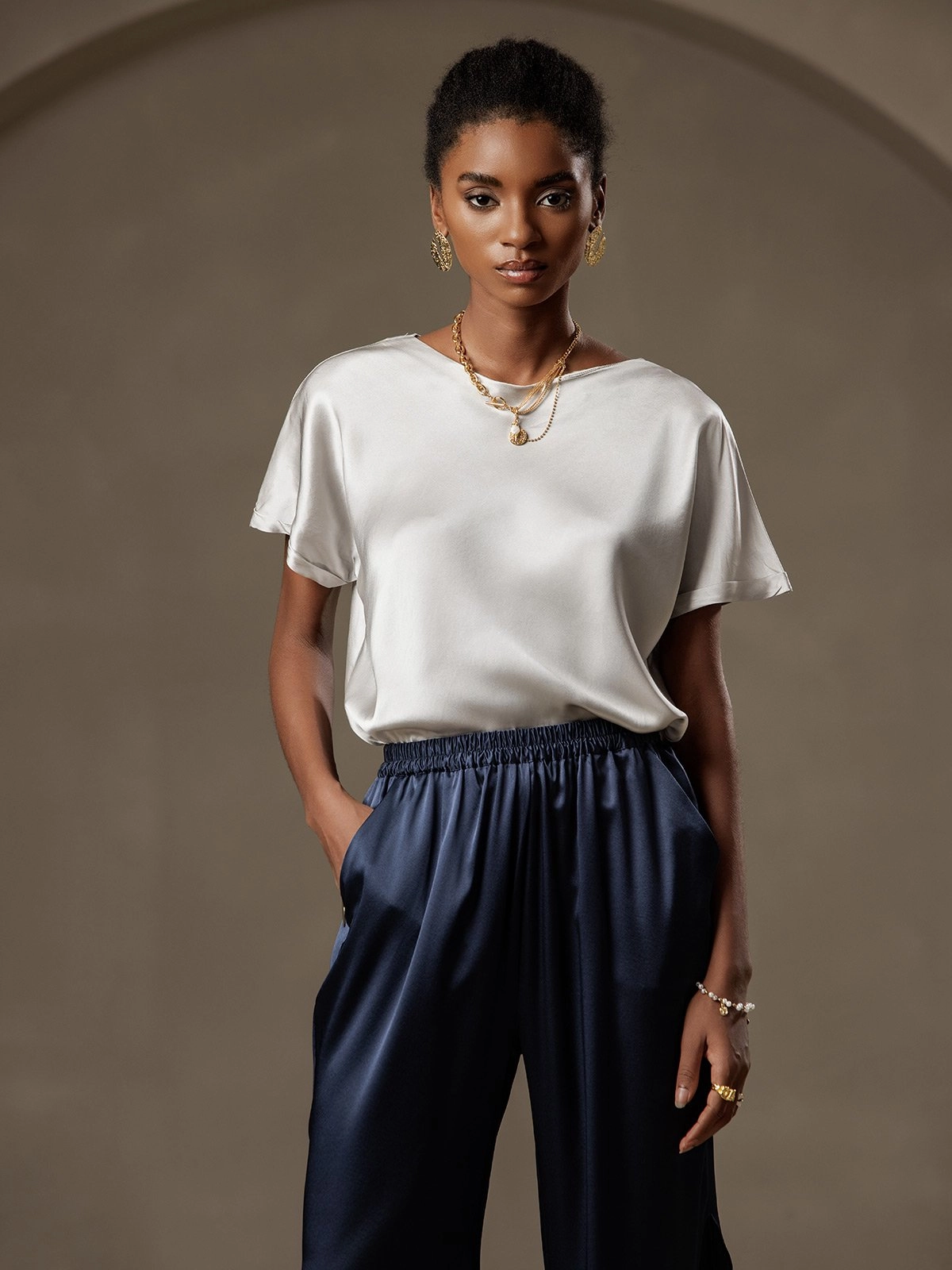 Silk Fashionable Sexy Side Slit Pants