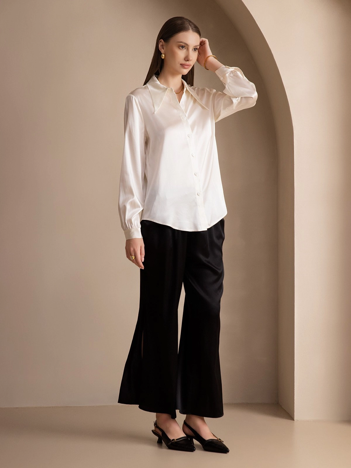 Silk Fashionable Sexy Side Slit Pants