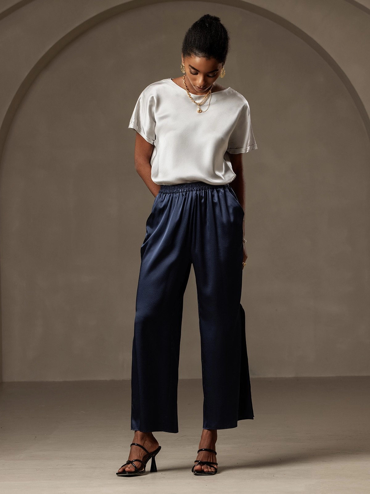 Silk Fashionable Sexy Side Slit Pants