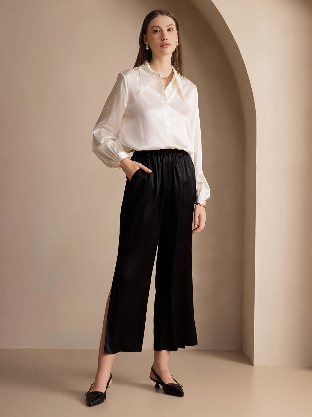 Silk Fashionable Sexy Side Slit Pants