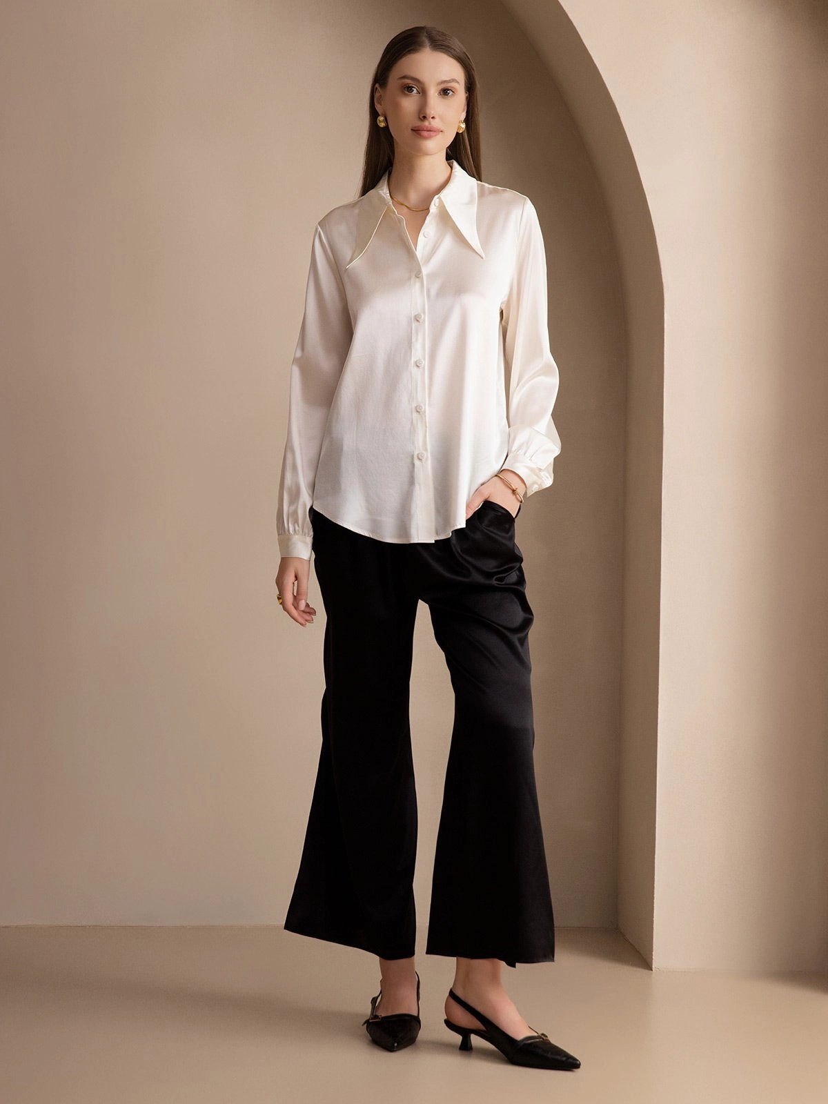 Silk Fashionable Sexy Side Slit Pants