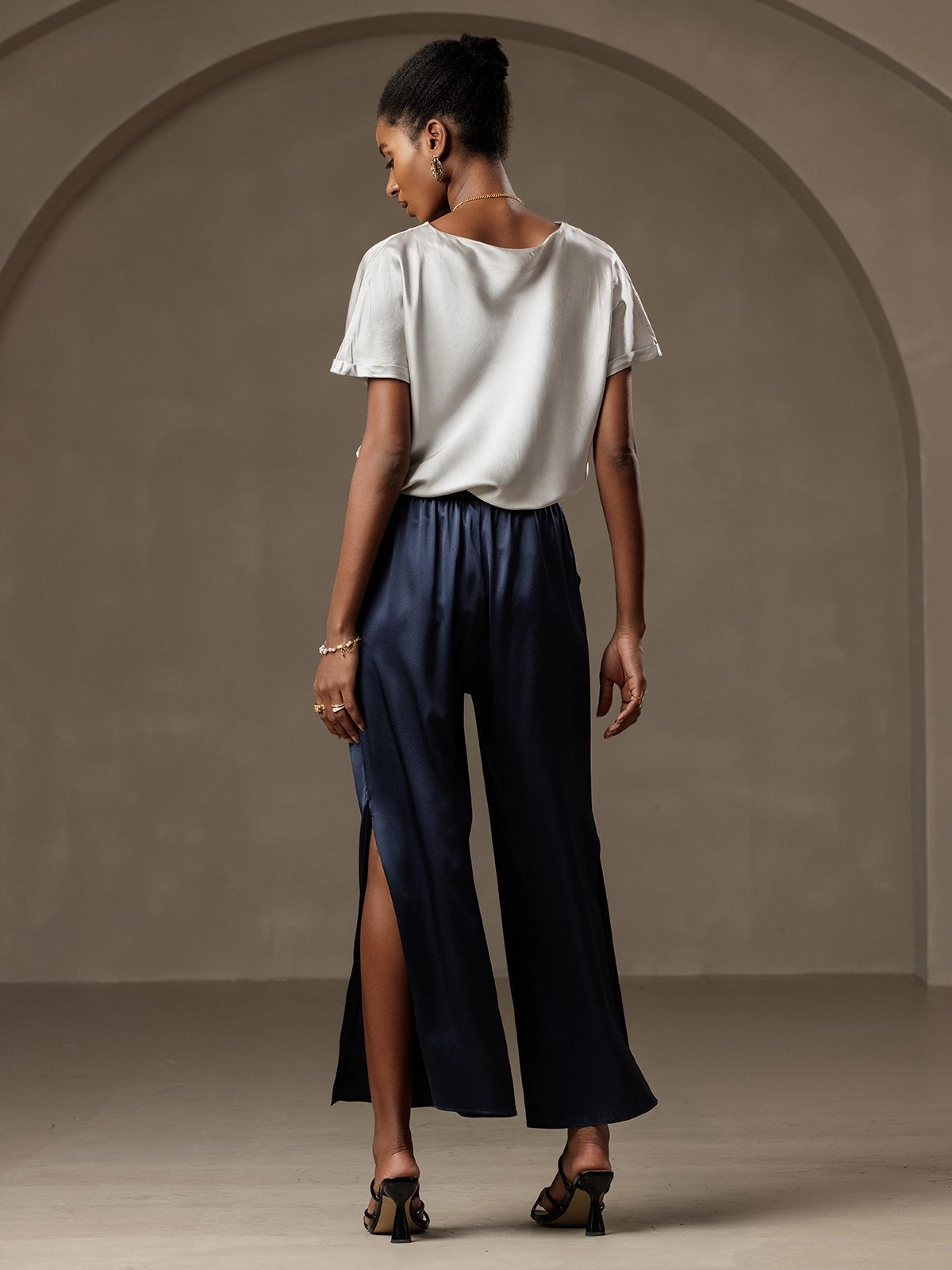 Silk Fashionable Sexy Side Slit Pants