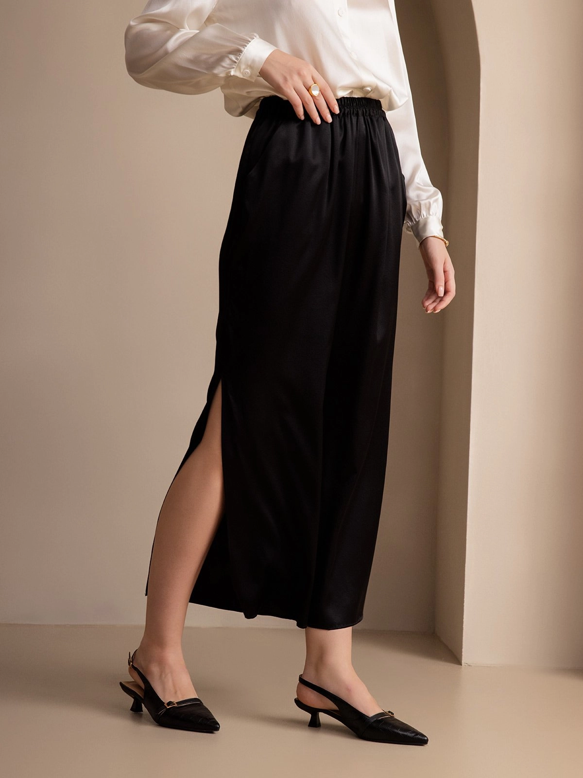 Silk Fashionable Sexy Side Slit Pants