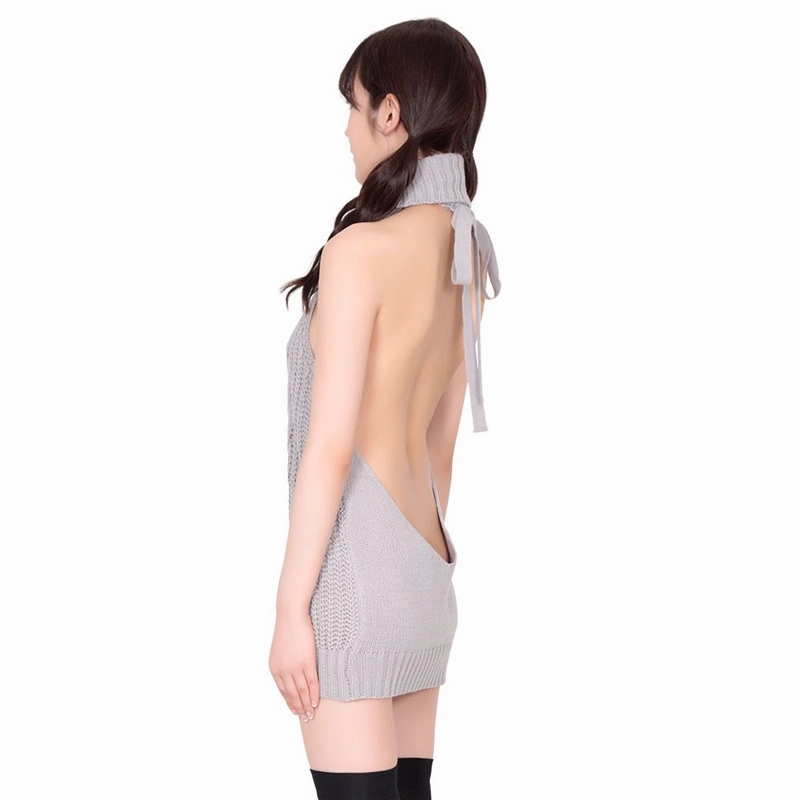Starfire Erox Open Back Sweater Rope Knit - Grey O/S