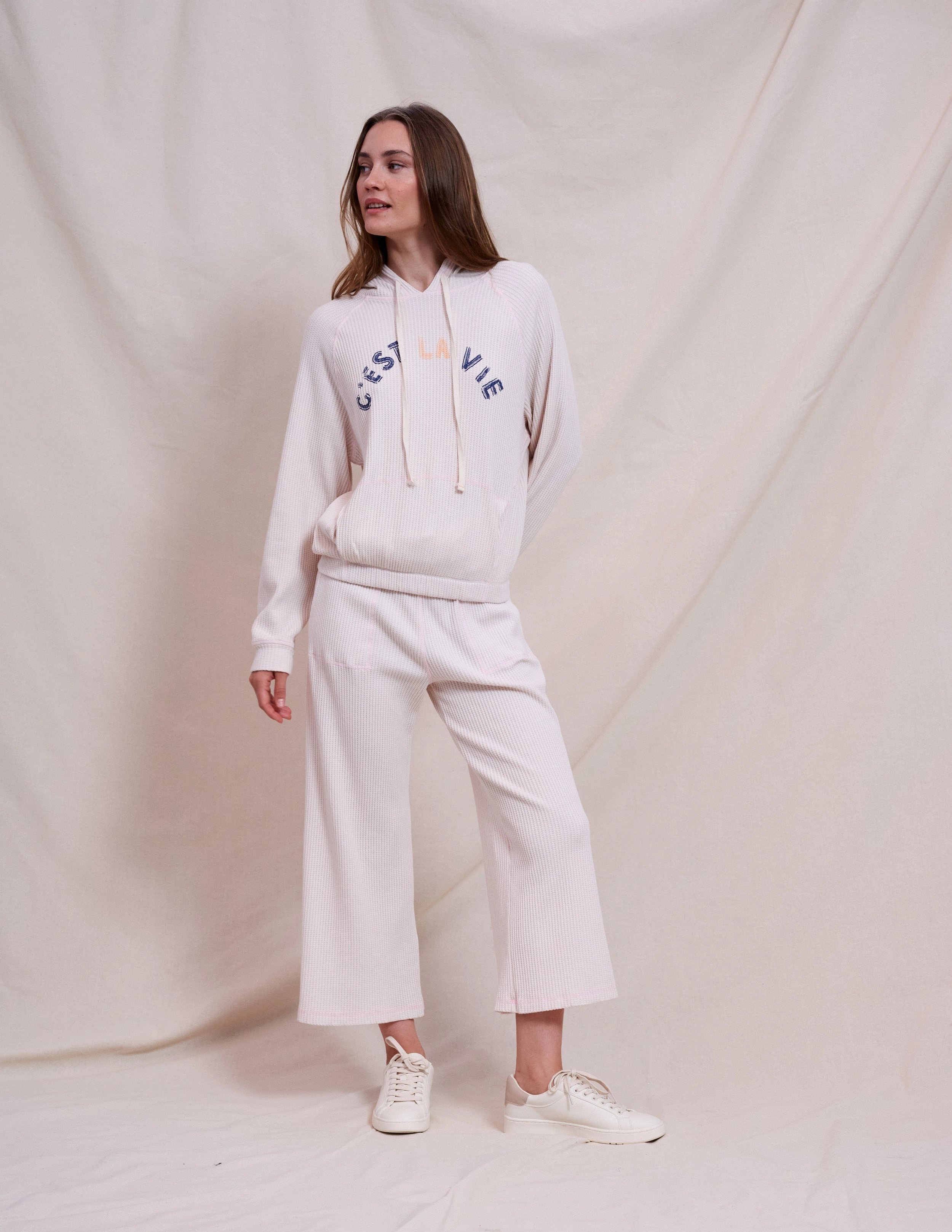 Sundry Contrast Stitch Hoodie in Oyster