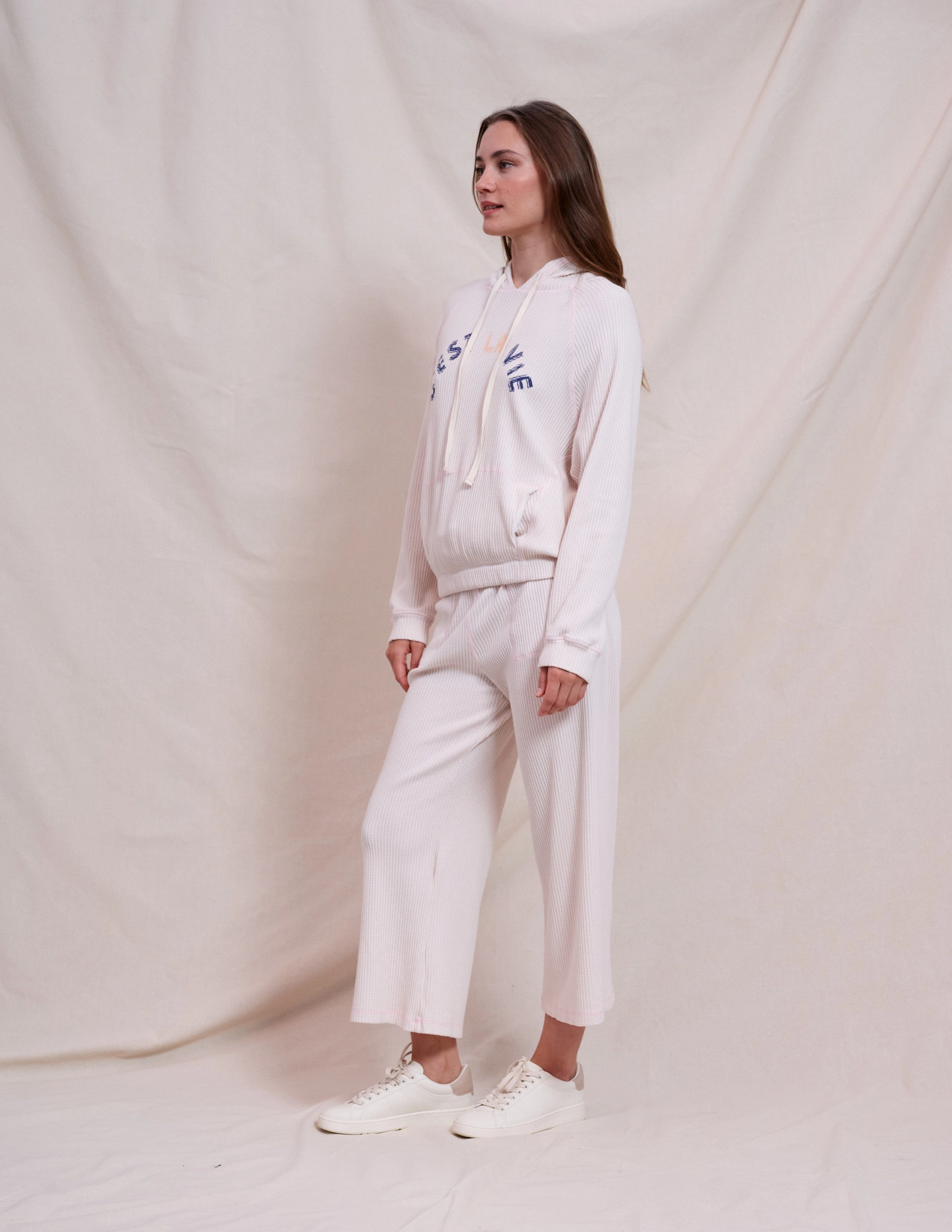 Sundry Contrast Stitch Hoodie in Oyster