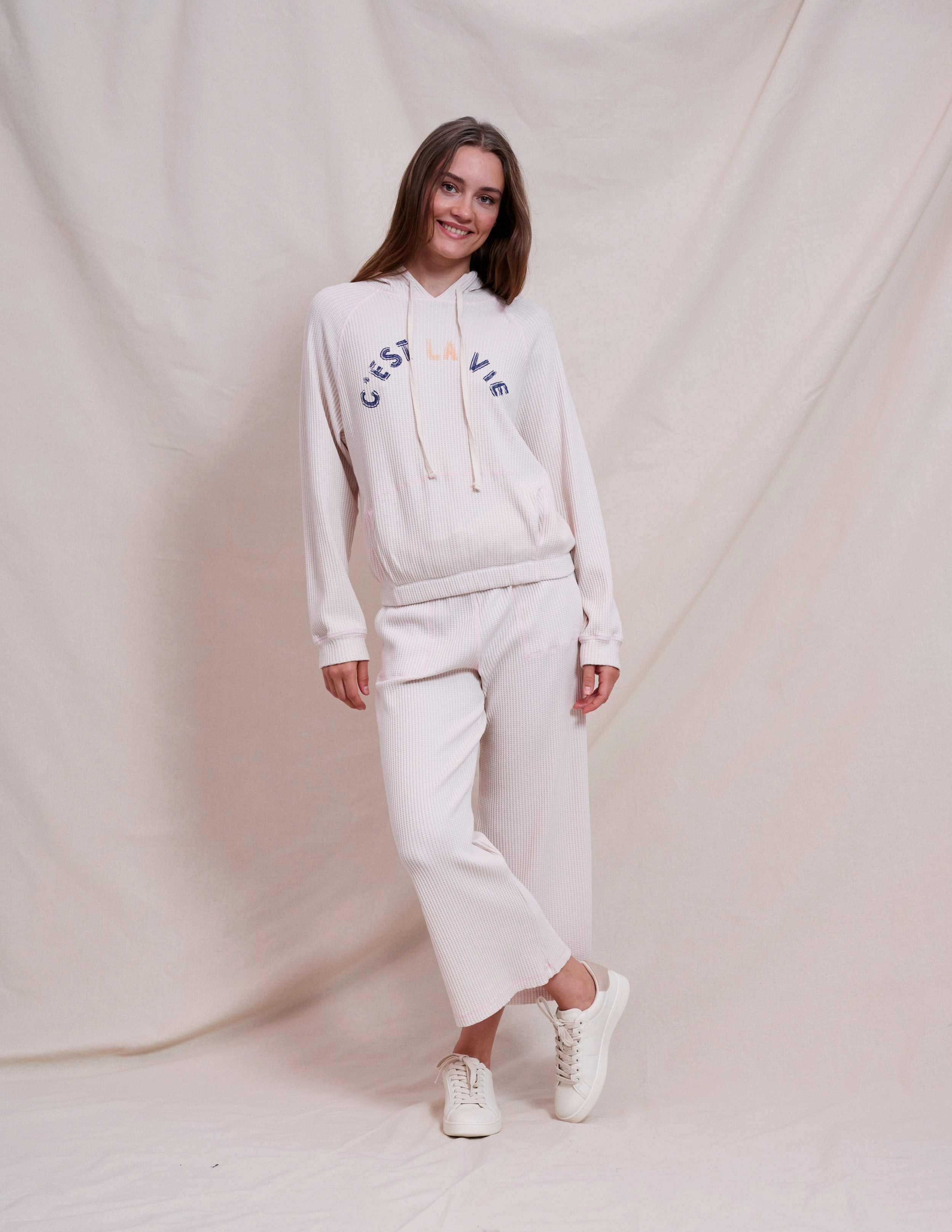 Sundry Contrast Stitch Hoodie in Oyster