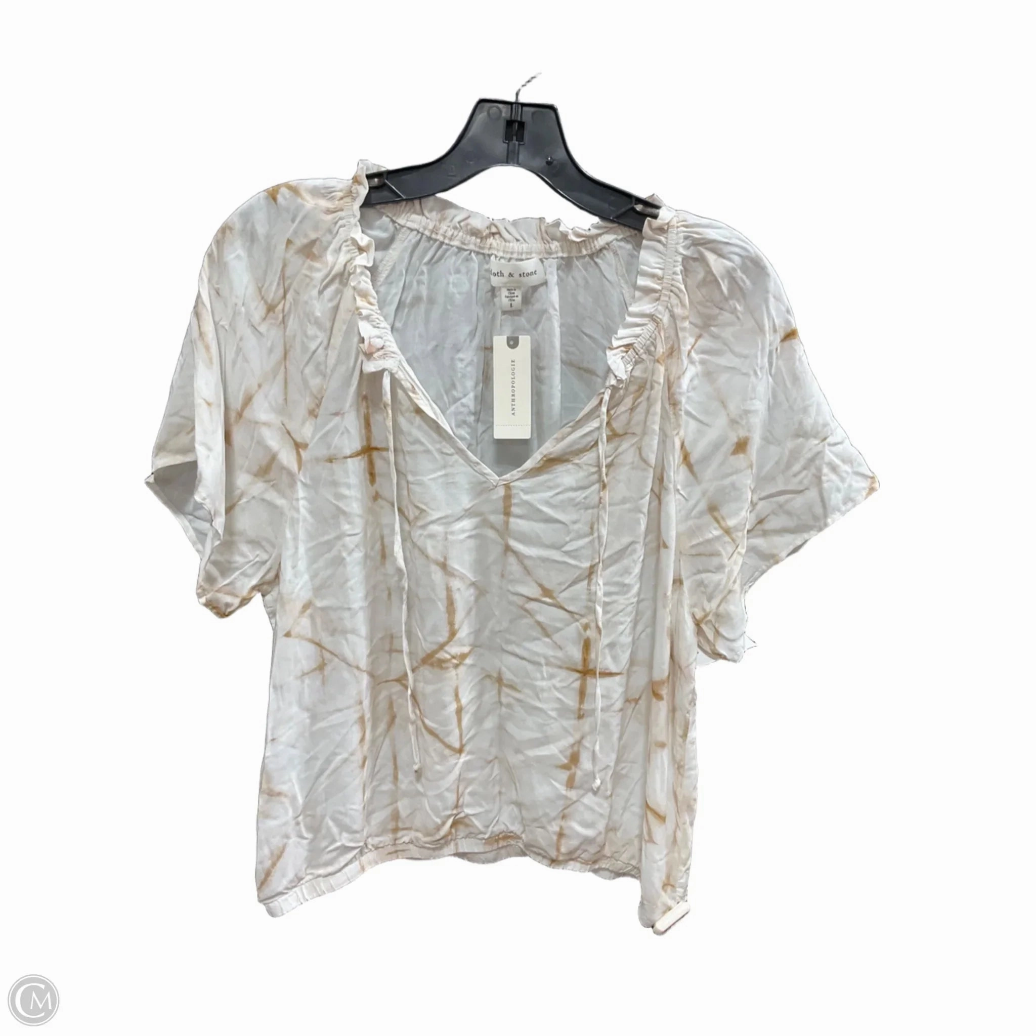 Top Short Sleeve Basic By Cloth & Stone In Tan & White, Size: L