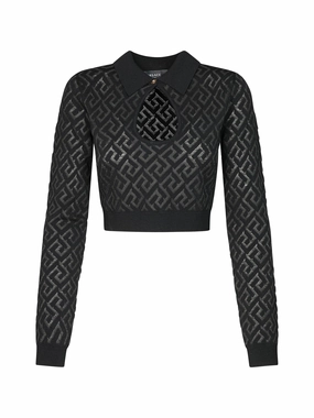 Versace La Greca Jacquard Cut-Out Cropped Top