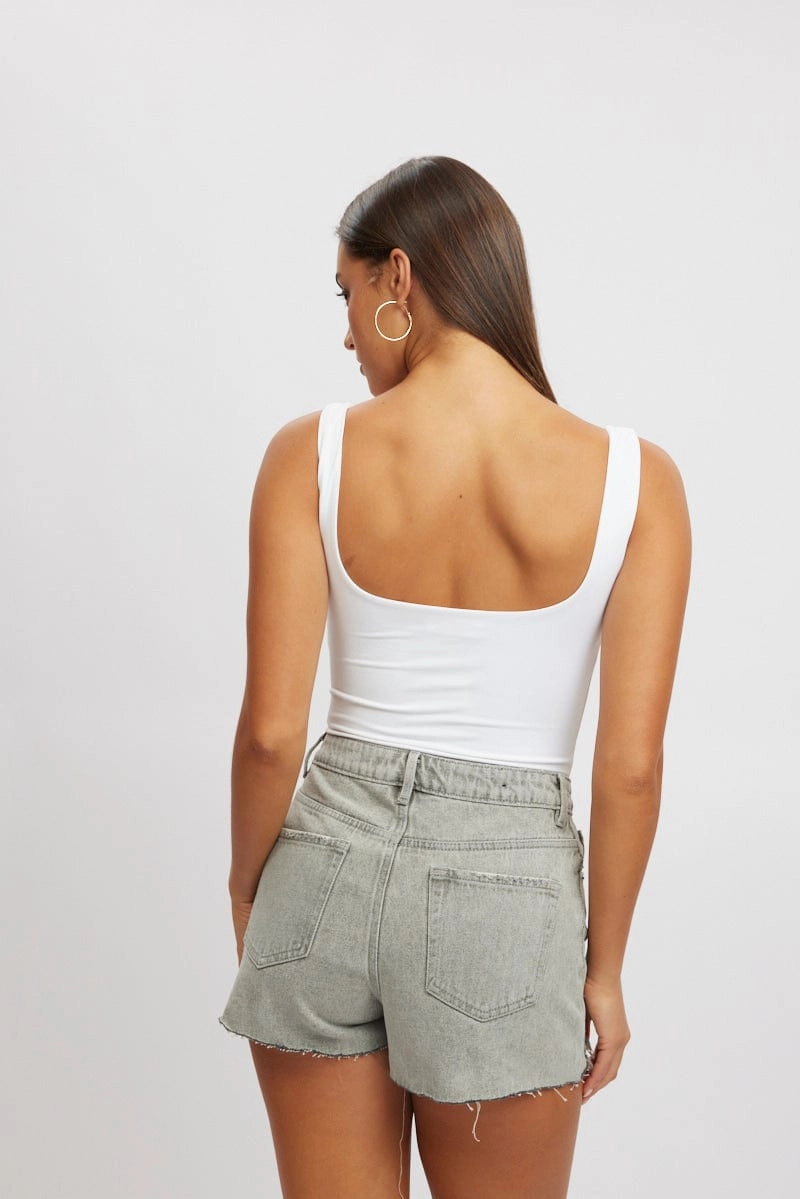 White Square Neck Bodysuit Supersoft
