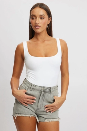 White Square Neck Bodysuit Supersoft