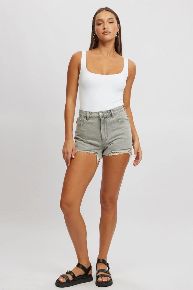 White Square Neck Bodysuit Supersoft