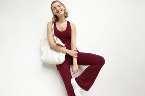 Women's flared sports trousers in soft jersey Bordeaux Dim Move