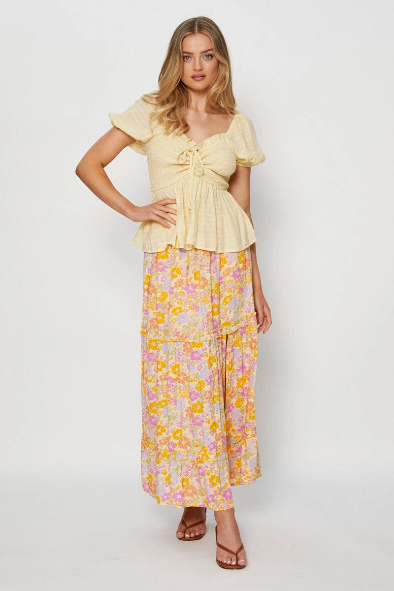 Yellow Peplum Top Short Sleeve